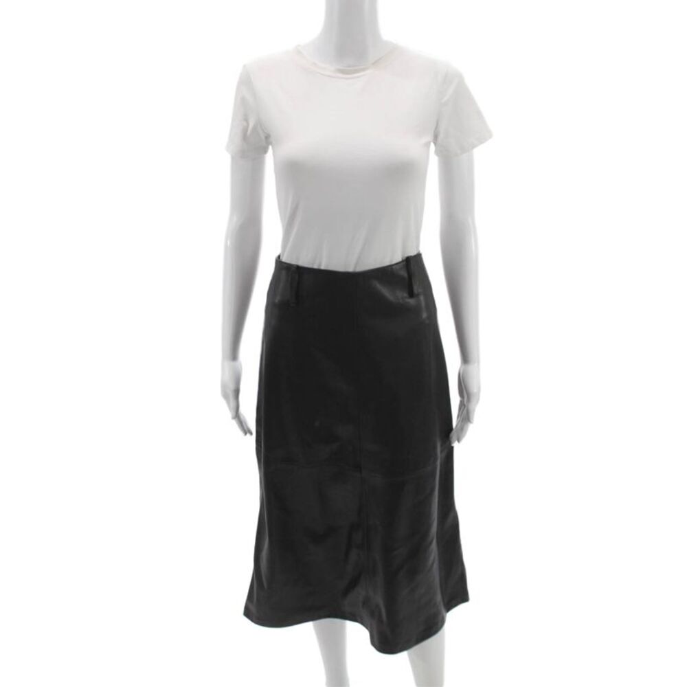 MNG Womens A-Line Faux Leather Long Skirt Black Zip Closure Size 2